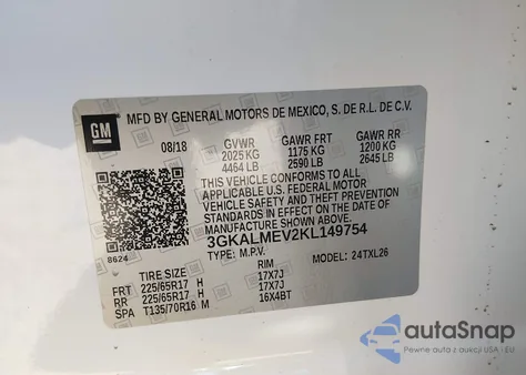 2019 GMC Terrain Sle из США, поврежденный, VIN 3GKALMEV2KL149754